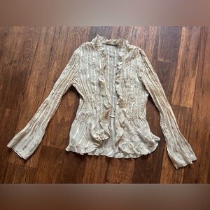 Cream Ruffled Long Sleeve Blouse